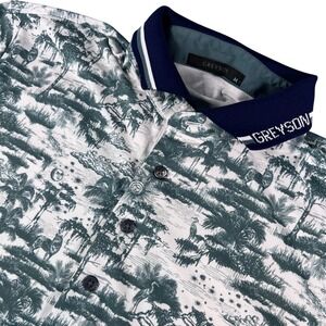Greyson Clothiers Mens Medium Green Landscape Print Performance Golf Polo Shirt